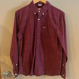 Hollister, men’s button down shirt, maroon, small, 99% cotton, 1% elastane